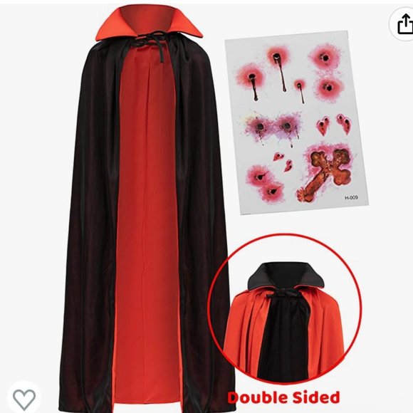 NEW Adult Vampire Costume Cloak Black Red Reversible Halloween cape Unisex - Picture 3 of 5